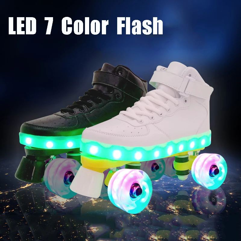 

2020 New Led Rechargeable 7 Colorful Flash Double Row 4 Wheel Roller Skates Outdoor Men Women Shoes