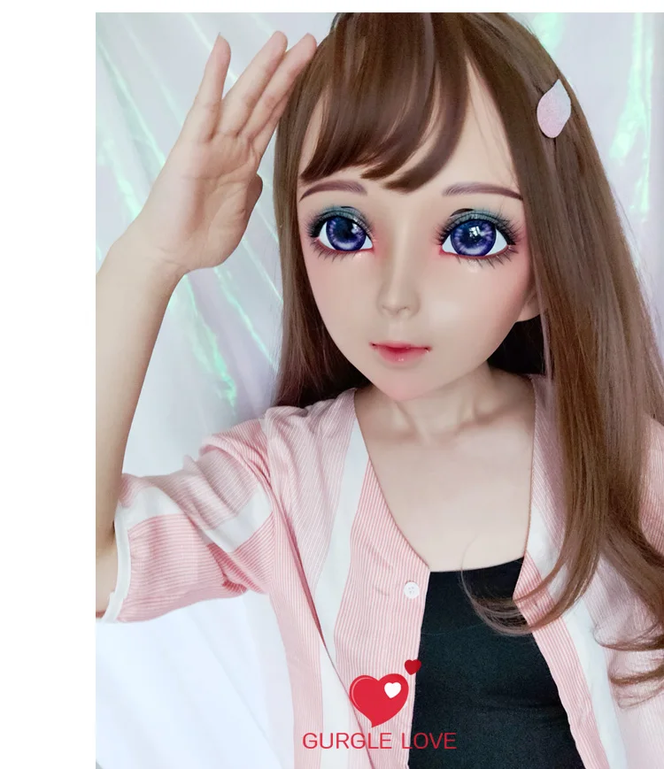 

(Ying-8)Female Sweet Girl Resin Half Head Kigurumi BJD Eyes Crossdress Cosplay Japanese Anime Role Lolita Mask With Eyes And Wig