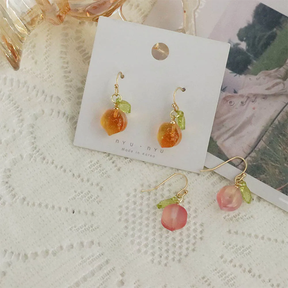 Pink Peach Earrings Trendy Cute Sweet Glaze Orange Women Party Jewelry Korean Fashion Crystal Fruit Dangle Earring Birthday Gift