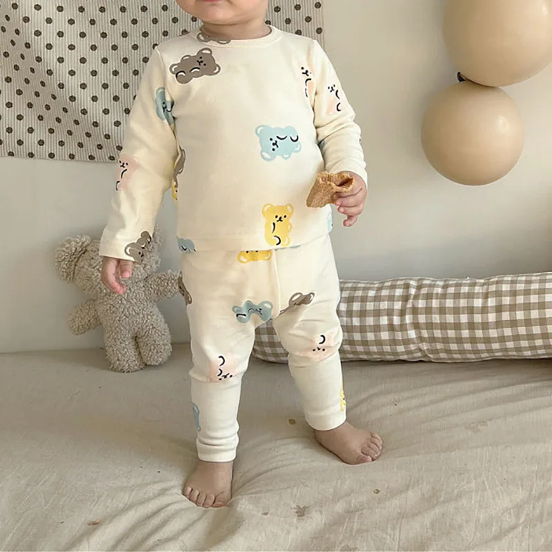 MILANCEL Spring Baby Pajama Set Colorful Bear Boys Bodysuit Hat Infant Blouse and Pants Set