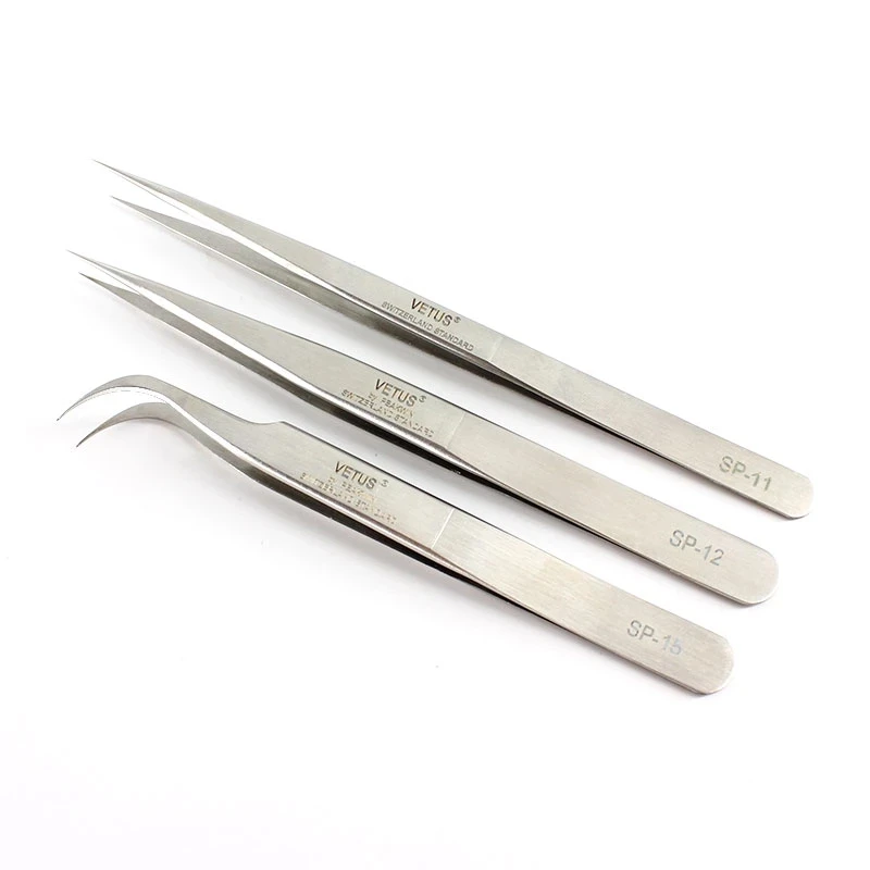 1pc VETUS SP Series Eyelash Tweezers Stainless Steel High Precision Accuracy Antistatic Tweezer With Security Labe Watch Tweezer