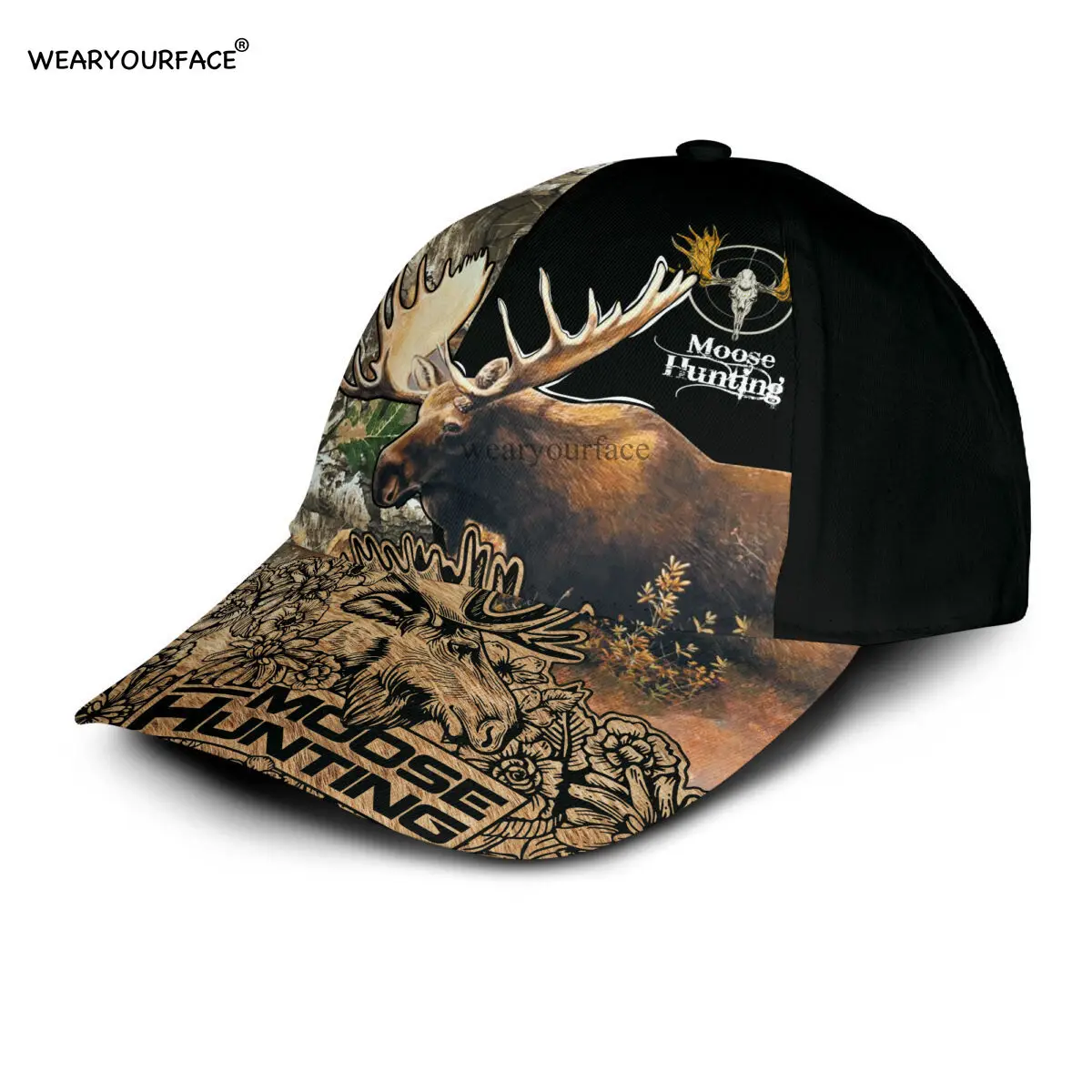 Deer Hunting Wildlife Animals 3D All Over Printed Snapback Hat Men Women Adult Hip Hop Headwear Outdoor Sun Visor Baseball Cap