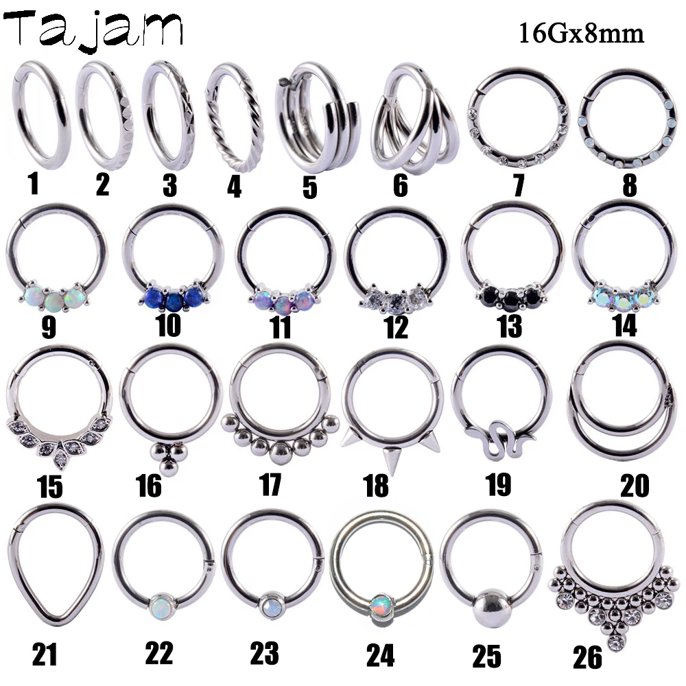 More Styles Surgical Steel Ear Helix Cartilage Daith Rings Opal Hinged Segment Septum Clicker Nose Ring Women Piercing Jewelry