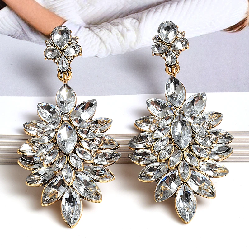 New Crystal Transparent Rhinestone Drop Earrings Women Fashion Jewelry Boho Style Exaggerated Female Pendant Earrings