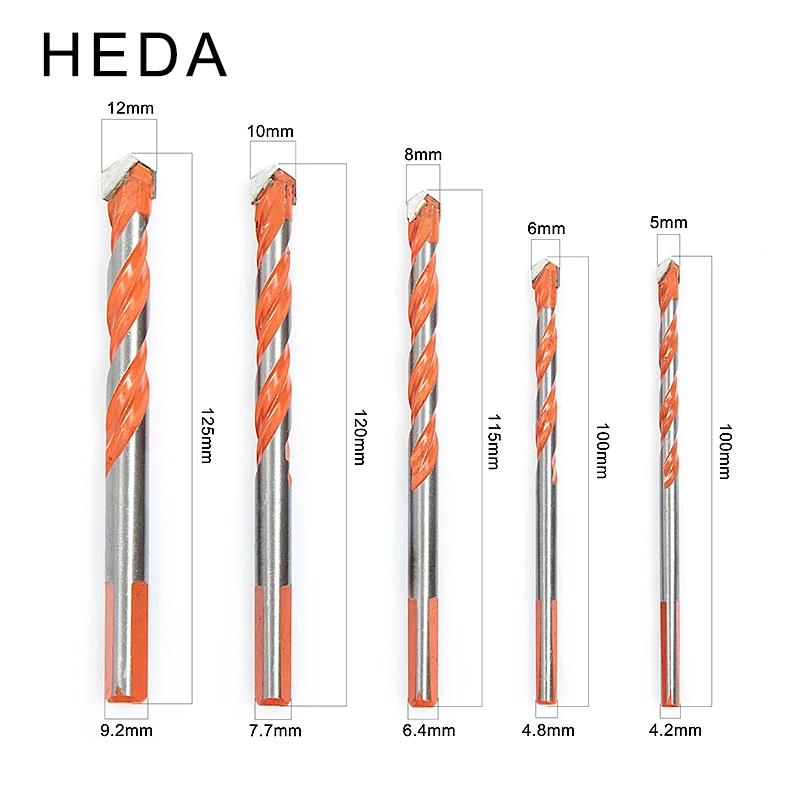 5pcs Set Drill Bits Triangular-overlord Handle Twist Drill Bit Perforator Marble Head Wall Ceramic Glass Punching Hole Working