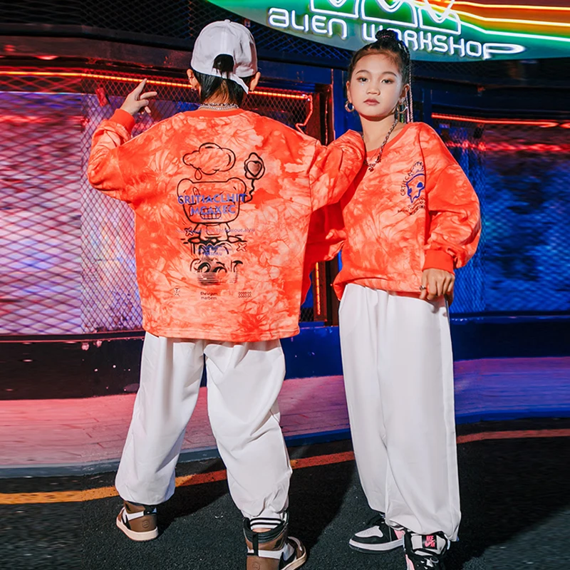 Orange Tie Dye Jazz Dancewear Kinder Street Dance Anzug Kpop Outfits Hip Hop Tanzen Kleidung Leistung Bühne Kostüm YS2905