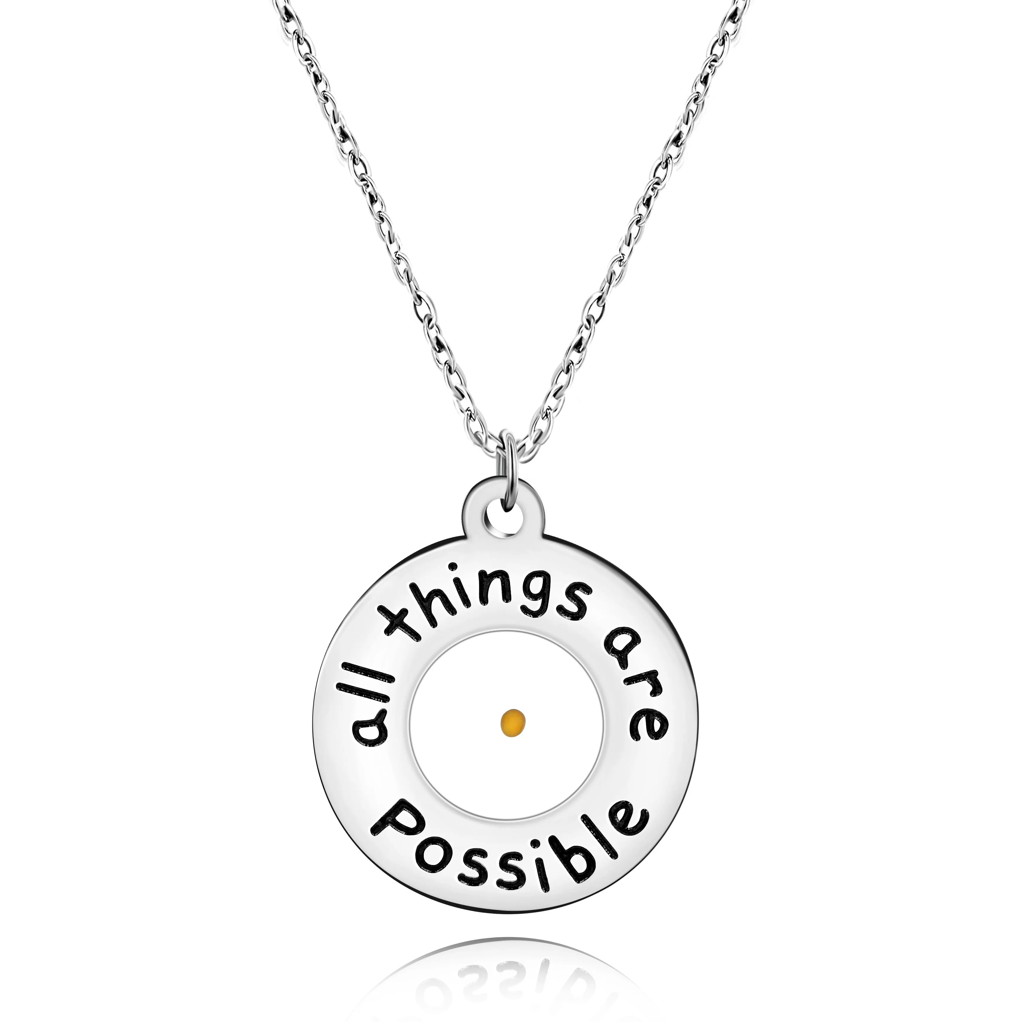 Uloveido All Things Are Possible Mustard Seed Necklace Round Pendant Inspirational Quote Faith Jewelry for Women Y968