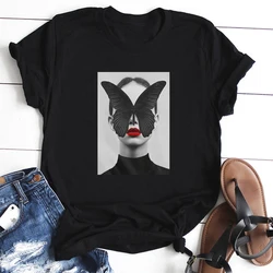 Top Tshirt Modernist Sexy Lady Feather Butterfly T-shirt donna taglie forti Top Tees abiti stile coreano estetica manica corta