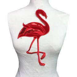 Velvet Flamingo Embroidery Patch Bird Applique Sequin Embroidered Patches For Clothing Jackets Appliques Parches Sew On AC1369