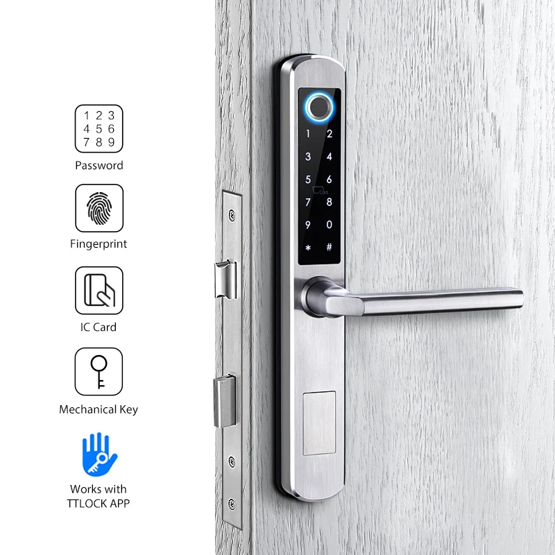 Cerradura de puerta doble con huella dactilar, dispositivo de cierre inteligente ttlock para puerta exterior, de hierro, para casa, jardín y Patio