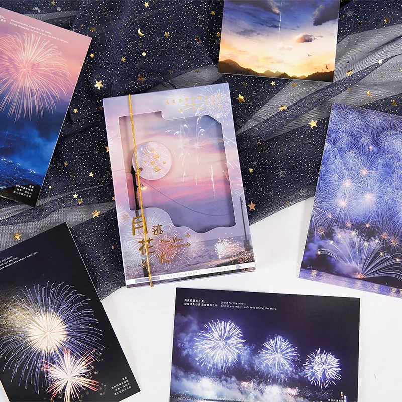 30 Sheets/Set New Year Firework Postcard Bright Starry Sky Fireworks INS Style Greeting Message Cards Gift Stationery