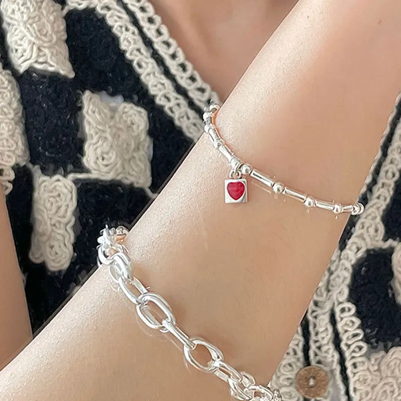 FOXANRY Silver Color Bracelets for Women New Trendy Elegant Creative Bamboo Joint Design LOVE Heart Bangles Party Jewelry