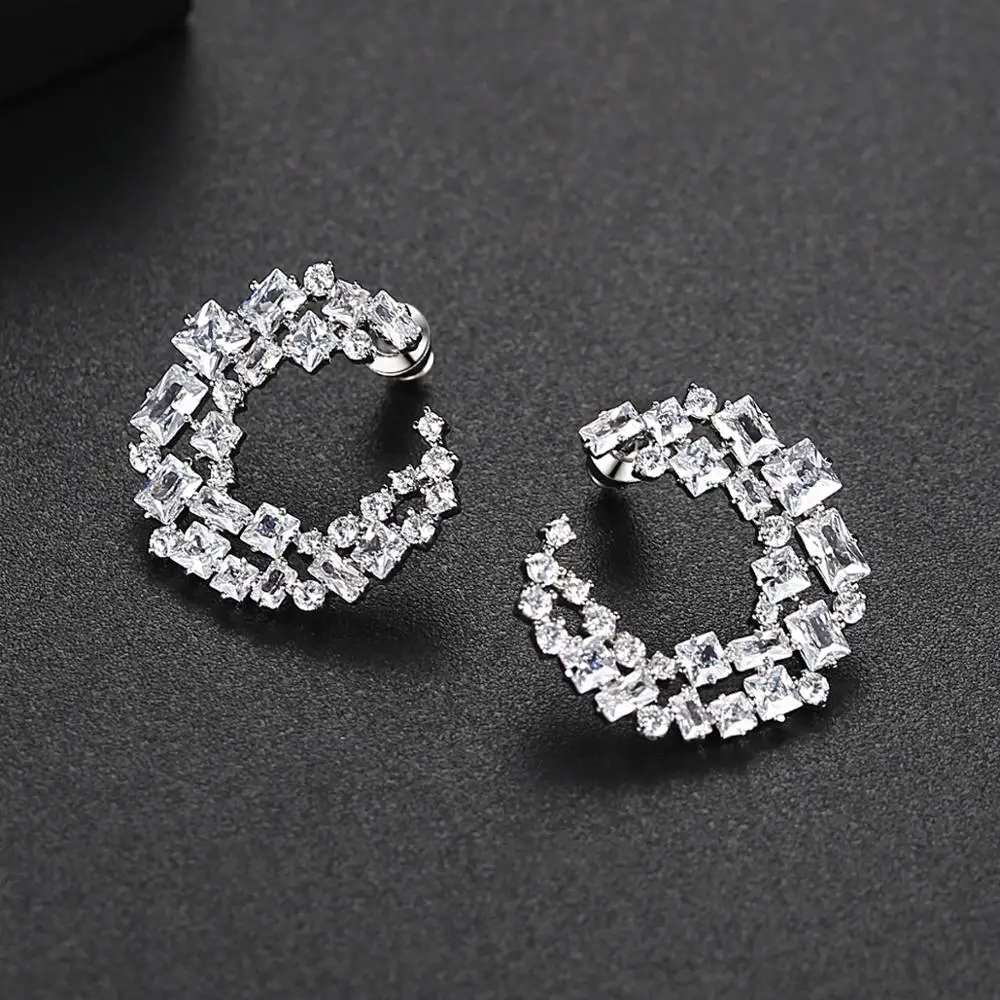 LUOTEEMI Luxury Big CZ Stud Earrings for Women Wedding Engagement Fashion Jewelry Cluster Flower Pendientes Femme Christmas Gift