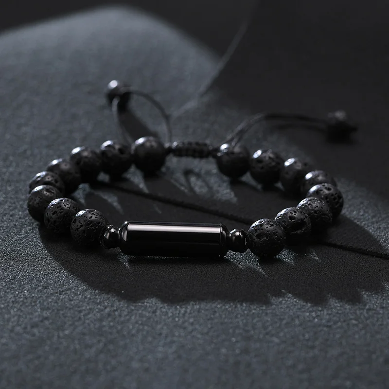 Men Urn Bracelet Volcanic Rock Beaded Adjustable Bracelets for Urns Jewelry for Ashes Cremation Brazalets
