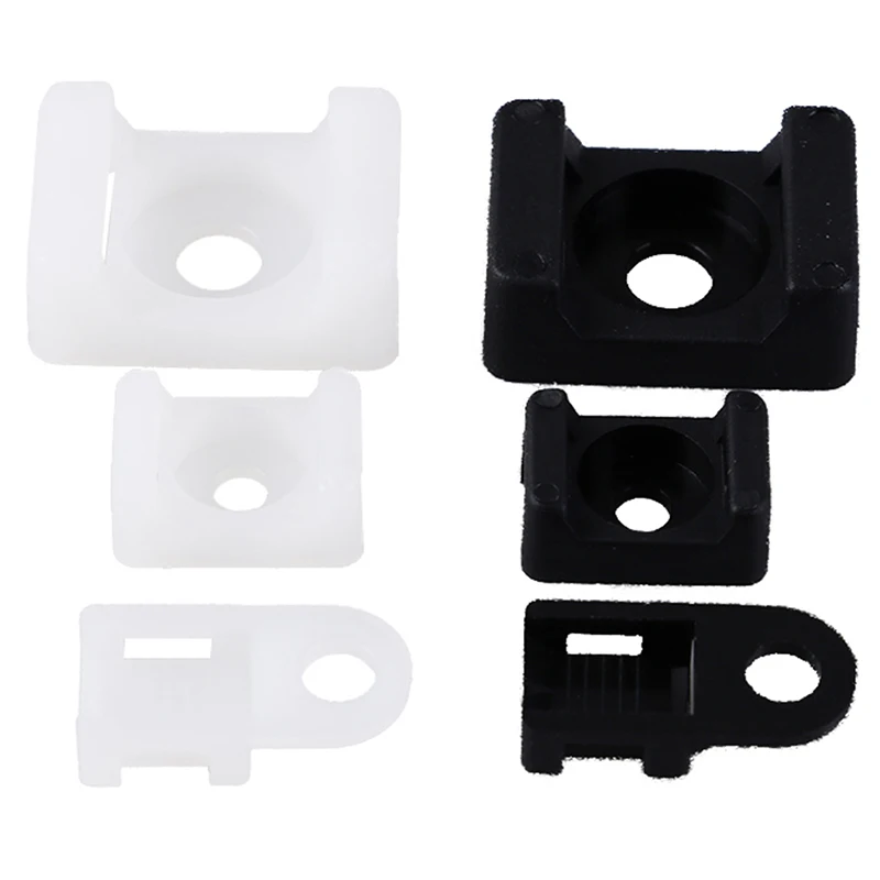 100PCs Cable Tie Mount Wire Buddle Saddle Type Plastic Holder White Black