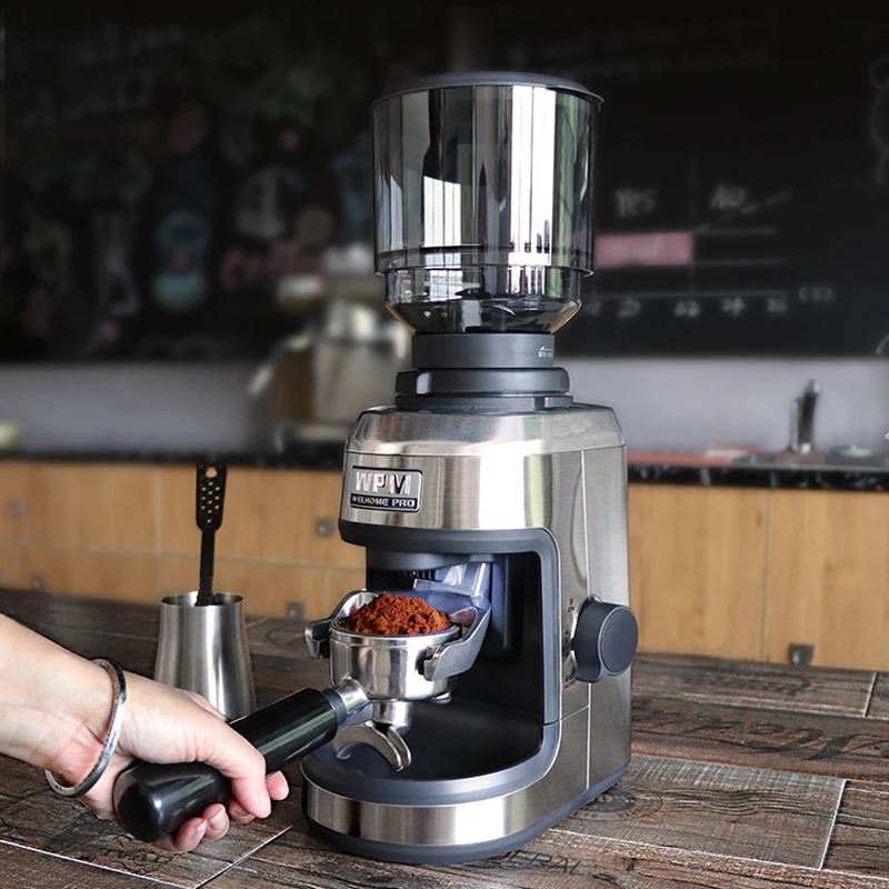 مطحنة القهوة الإيطالية مع ضوء LED ، مطحنة كهربائية للإسبريسو ، 30 ملف ، سمك قابل للتعديل ، مسحوق طيران 450 جرام