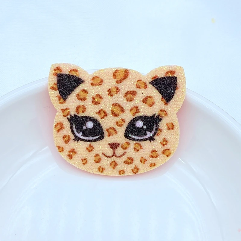 10 sztuk/partia nowy brokat piękny Leopard głowy aplikacje czuł łatki dla rzemiosła odzież DIY akcesoria Scrapbooking