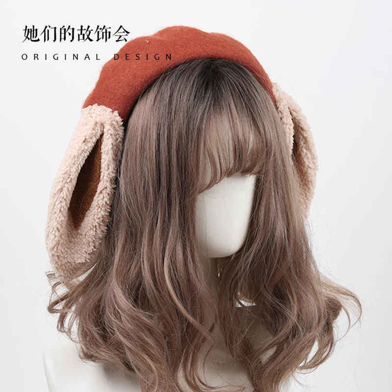 Cute Beret Women Hat Cartoon Bunny Ears Winter Warm Wool Cap boinas boina mujer