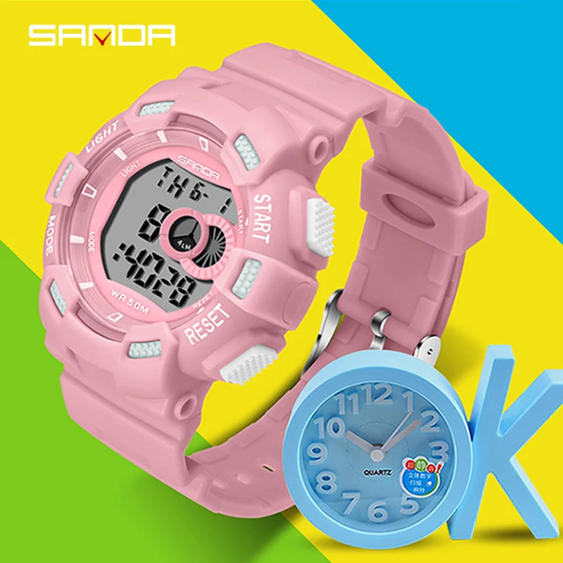 SANDA-relojes para niños y niñas, pulsera electrónica deportiva, impermeable, luminosa, 50M