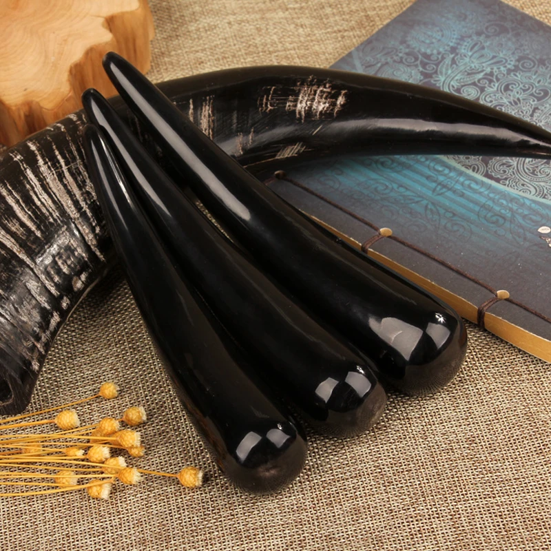 15CM Natural Black Buffalo Horn Massage Acupuncture Sticks Chinese Medicine Health Treating Tools Free Shipping L007