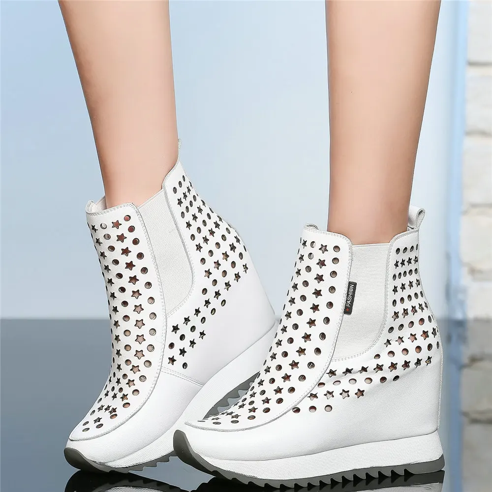 

Summer Pumps Shoes Women Genuine Leather Wedges High Heel Gladiator Sandals Female High Top Round Toe Ankle Boots Casual Shoes