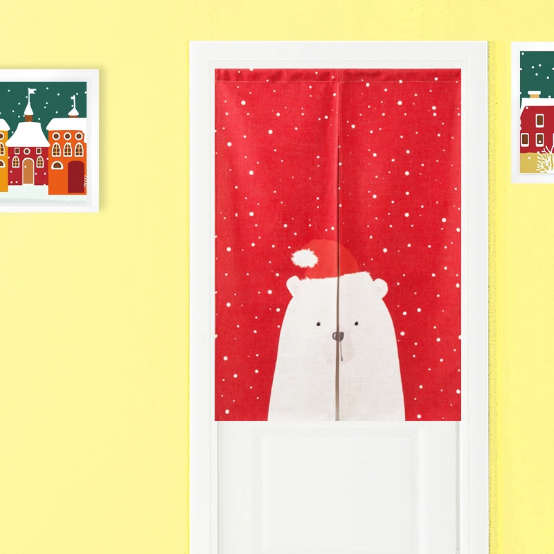 American Merry Christmas Red Door Curtain  Cartoon Noren Study  Home Decor Bedroom Kitchen Curtains