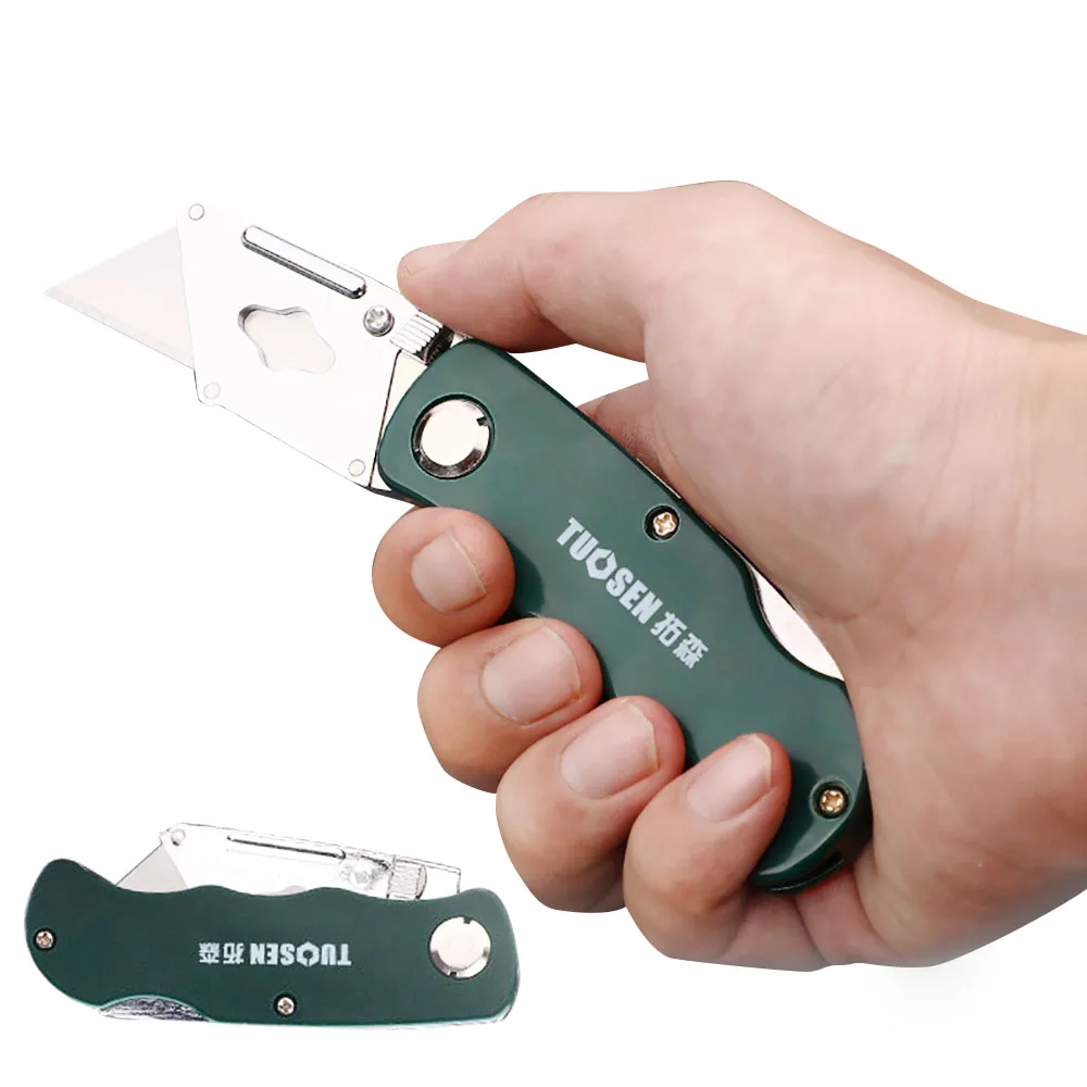 Stainless Steel Folding Utility Knife Woodworking Outdoor Camping Multifunctional High-Carbon Steel Wallpaper Cutting W/5 Blades