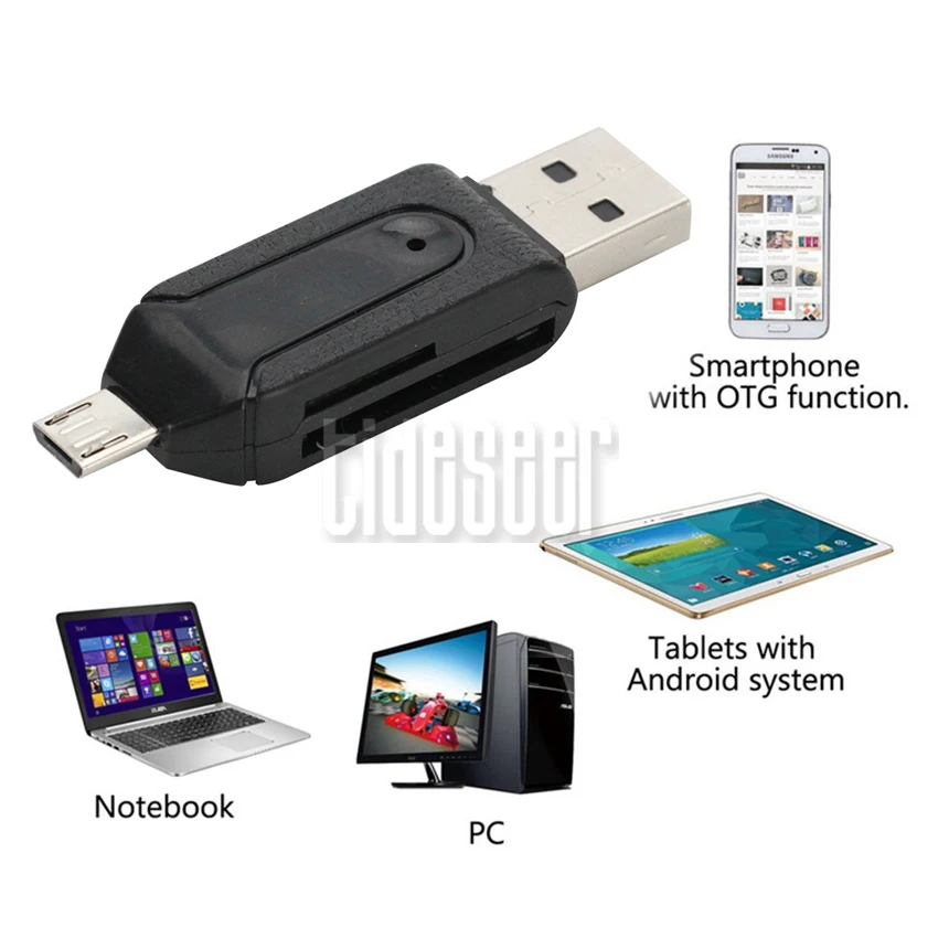 5 Colors 2 in 1 Micro USB Dual Slot OTG Adapter with TF SD Memory Card Reader For Android Smartphone PC Laptop Computer 300pcs