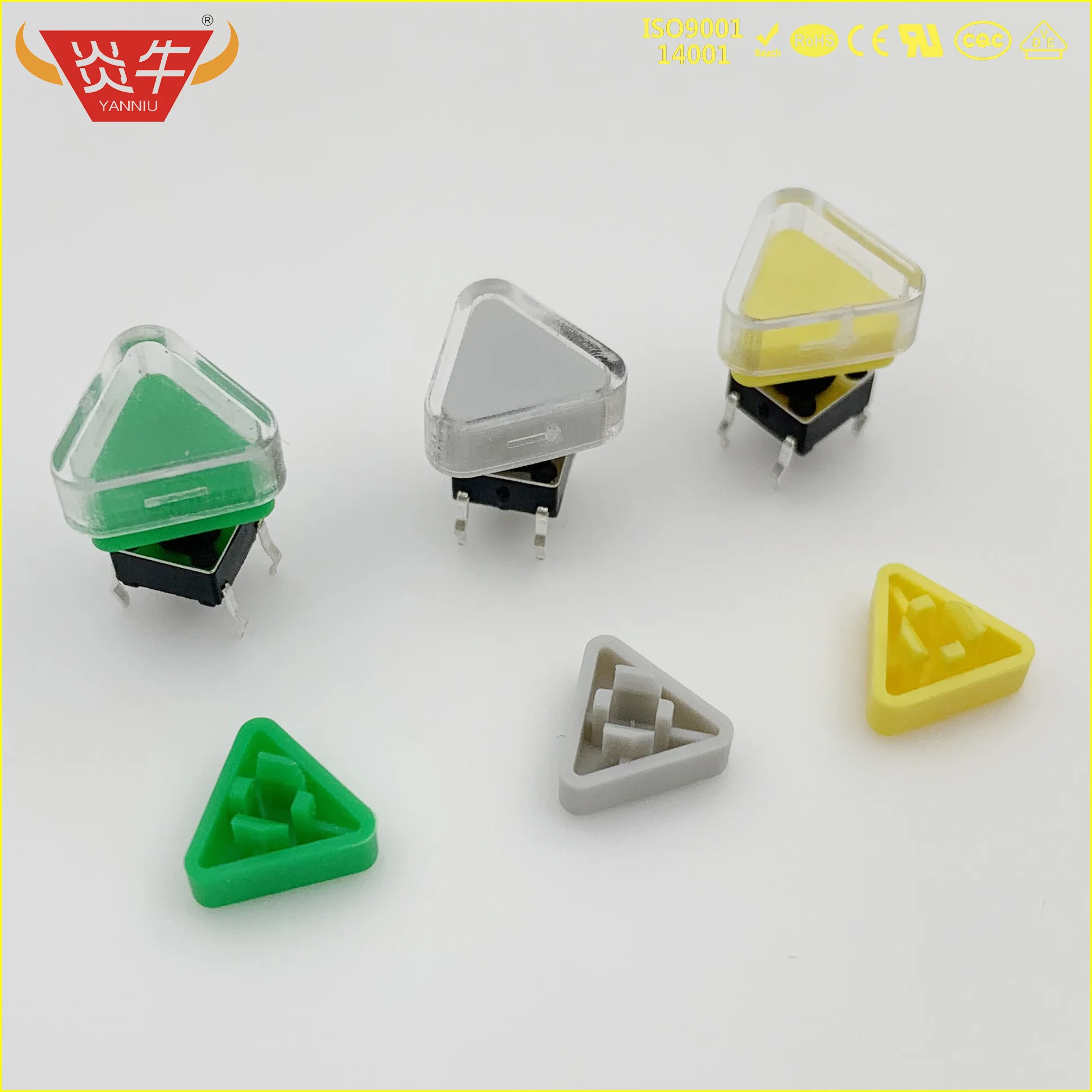 50Pcs MICO TACT SWITCH SQUARE HEAD TRIANGLE CAP GREY WHITE RED GREEN BLUE YELLOW BLACK FOR 6*6 6X6 5.8*5.8 5.8X5.8 SWITCH YN132