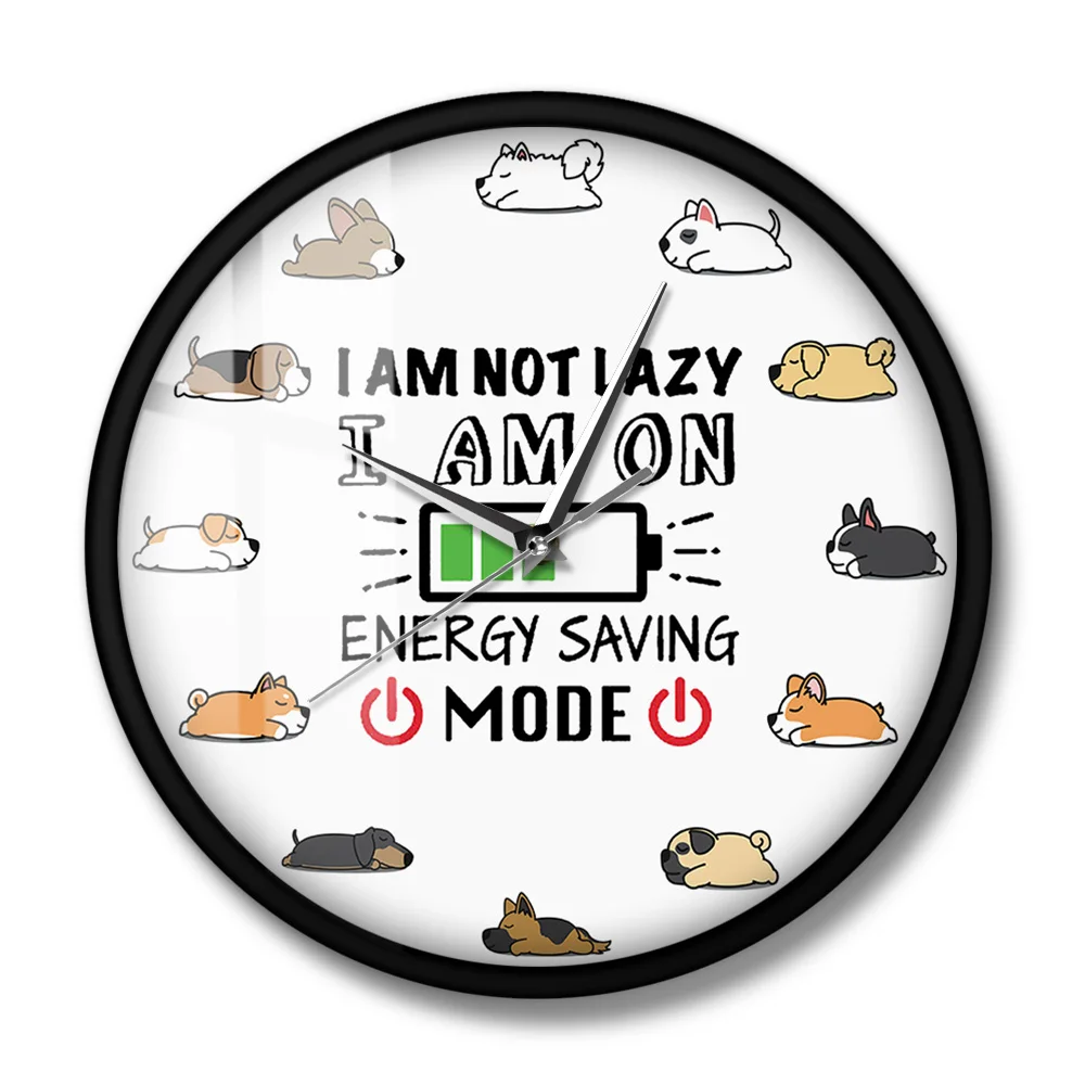 Sleeping Lazy Dog Cartoon Wall Clock Sleepy Puppy Dogs Lazy Day Energy Saving Mode Wall Art Puppies Home Decor Silent Wall Watch