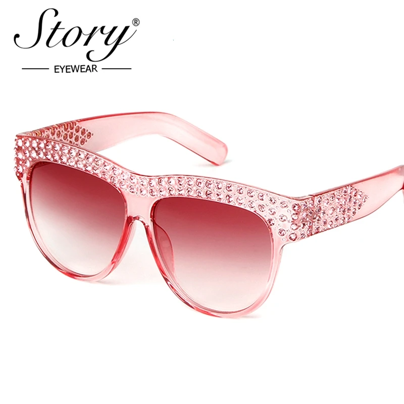 STORY One Piece Len Sunglasses For Women Transparent Rhinestone Glasses Pink Black Luxury Oversized Sun Glasses Female