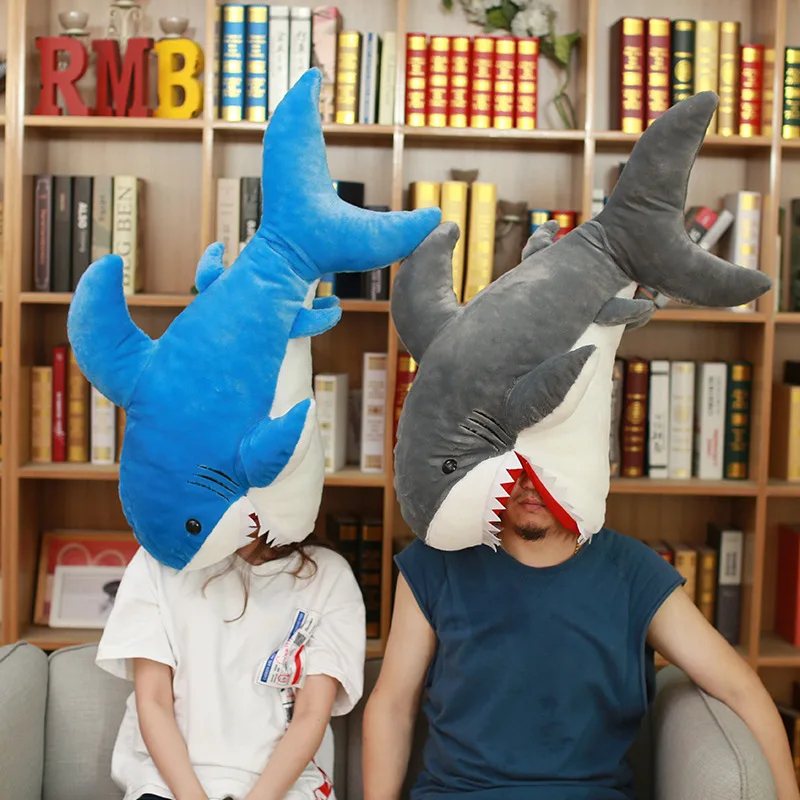 

[Funny] 90cm Big Shark eating people Pillows Plush Cushion pillow soft Stuffed Animal toys Lifelike Appease fish doll baby gift