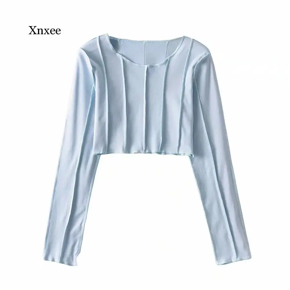 

Women Splicing Open Thread Long Sleeve Crop Tops T-Shirt Yoga Workout Clothes Fitness Shirts Solid Casual Pullover