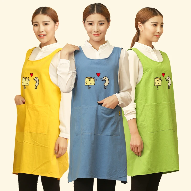 Apron Cotton Household Kitchen Anti-fouling And Oil-proof Cute Pinafore Custom Logo Women Work Smock