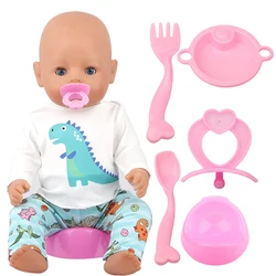 Vajilla para muñeca americana de 18 pulgadas y 43cm, juego de vajilla con botella de leche, cuchara, pezón y plato de cena, accesorios para muñecas