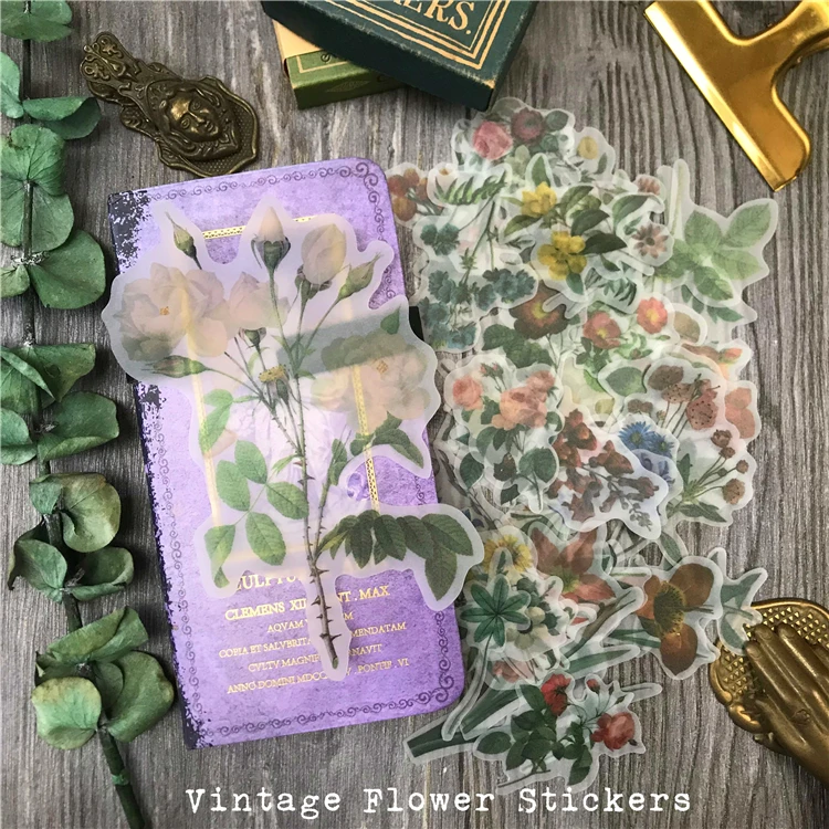 40Pcs Flowers Plant Stickers Junk Journal Planner Stickers Scrapbooking Vintage Card Decorative Sticker DIY Craft Photo Albums