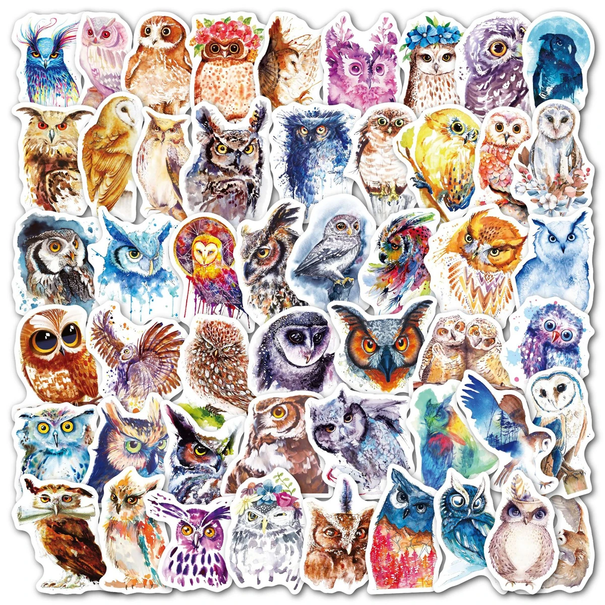 

50Pcs Cute Watercolor Owl Kawaii Cartoon Animal Cat Elk Bird DIY Sticker Suitcase Cellphone Computer Cup Notebook Decor Kid Gift