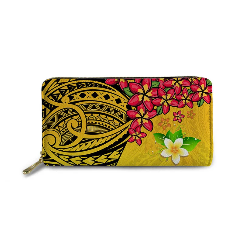 

Long Zipper Wallets Women Wallet Polynesian Tribal Print Leather Money Bag Credit Card Handbag Multi-color Flowers Purse Ladies