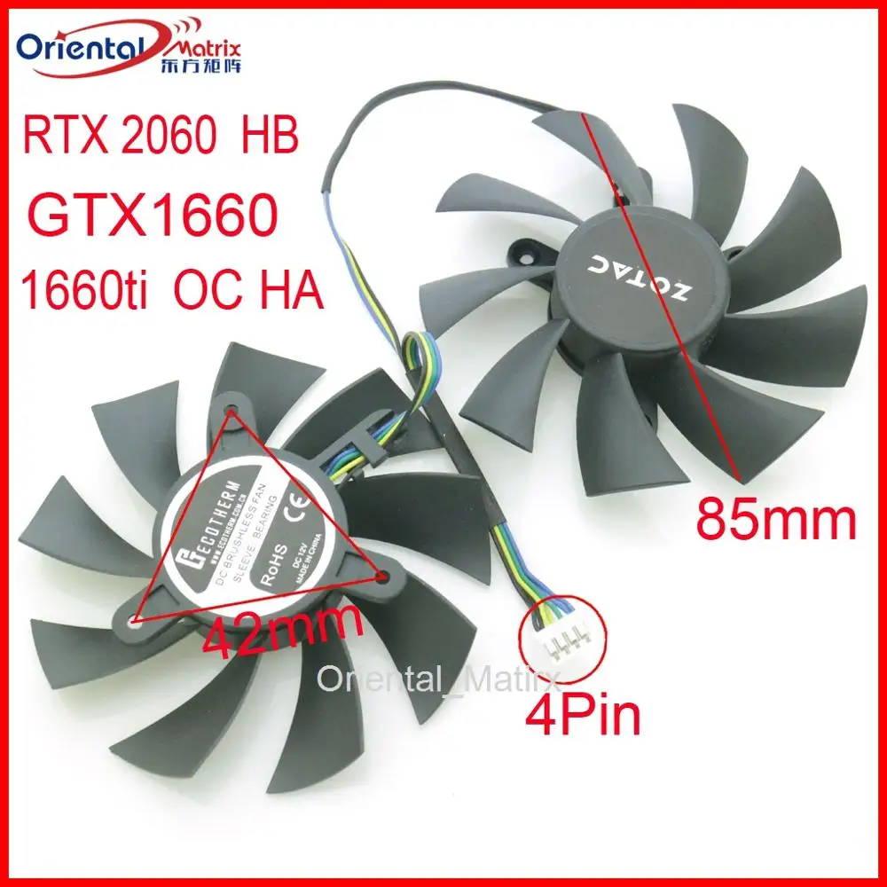 

Free Shipping 2pcs/Lot DC BRUSHLESS FAN 85mm 4Pin VGA Fan For ZOTAC RTX 2060 HB GTX1660 1660ti OC HA Graphics Card Cooling Fan