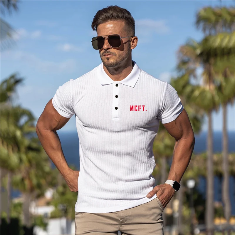 New Brand Workout Mens Fashion Spring Summer Short Sleeve Polo T Shirts Fitness Clothing Sports rend Casual   