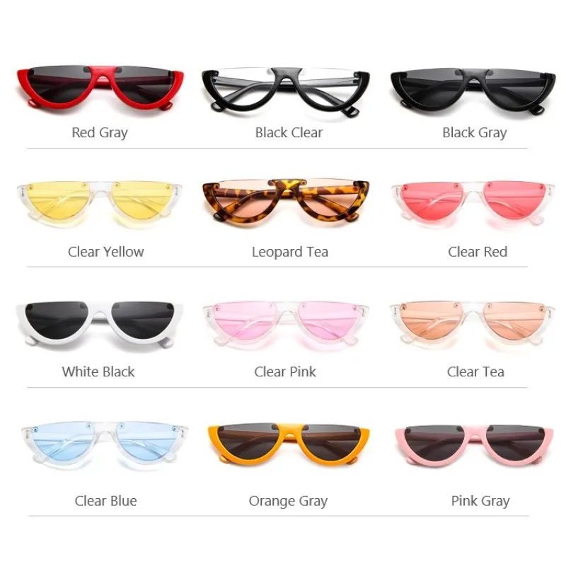 Half Moon Slim Sunnies Sunglasses Women Brand Designer Retro Vintage Pink Lens Cat Eye Frame Oval Sun Glasses Girls Shades