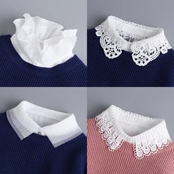 White Lace Chiffon Doll Cotton Fake Collar Shirt Women Detachable Collar Ruffle False Collar Woman Lapel Women Top Collars Decor