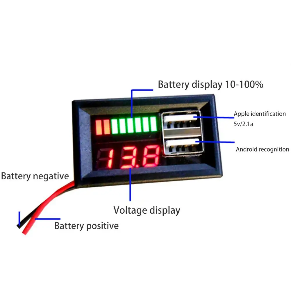 1PCS Motorcycle Electric Car 5V Battery Detector Voltage Power Display Dual USB Output For Outdoor Mobile Power