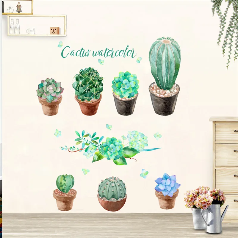 

Prickly Pear Succulent Plant FlowerPot Wall Stickers For Home Decoration Living Room Bedroom Balcony Mural Art Diy Pvc Decal