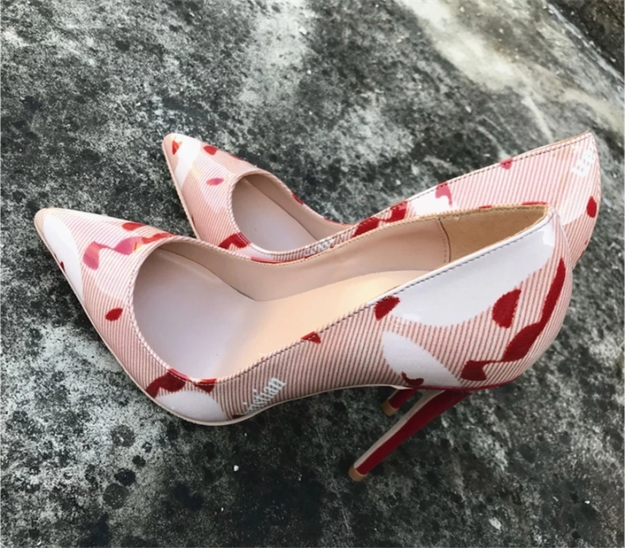 Pink So Kate Women Shoes Stilettos Printed Extreme High Heels Pumps 12cm Graffiti Striped Red Heel Bridal Shoes Wedding Size 43