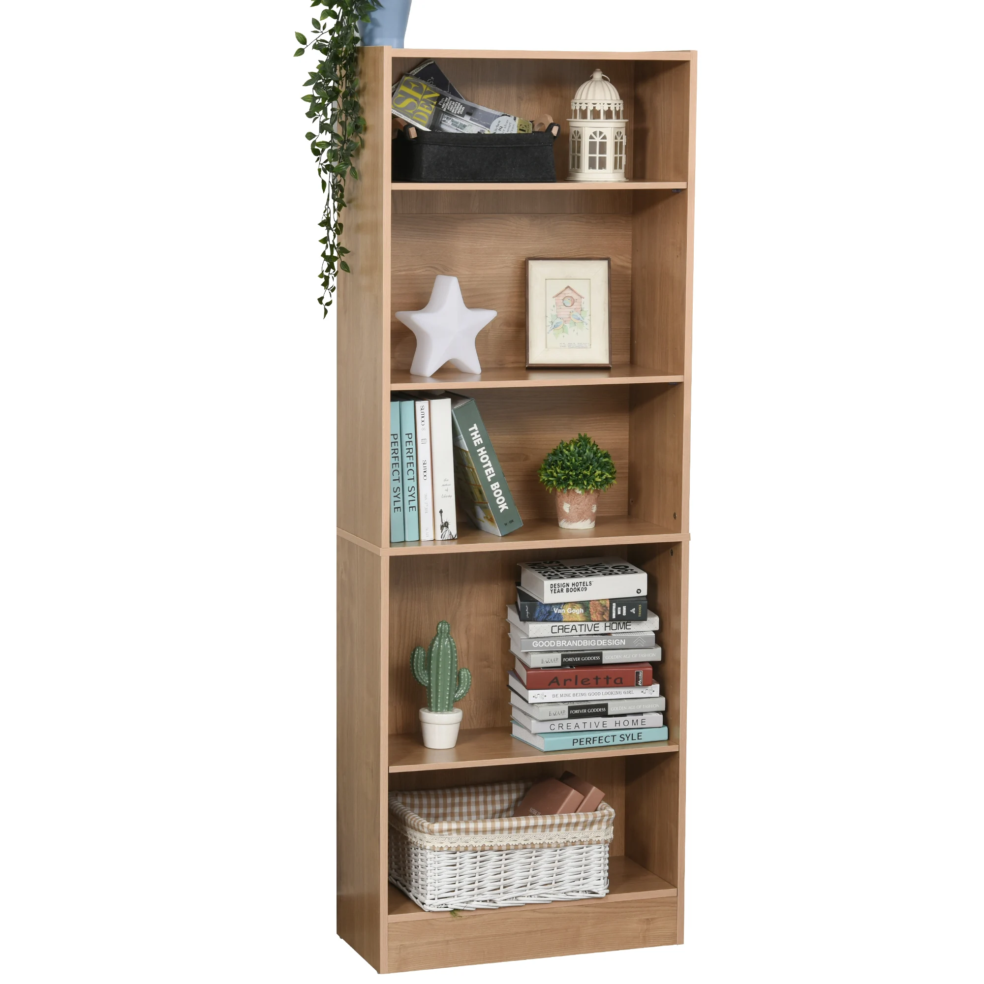 HOMCOM 5-tier bookshelf for books with 3 shelves adjustable for office studio 63x29,5x176 cm