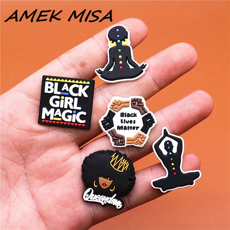 1pcs Black Lives Matter Shoe Charms Black Girl Magic Queendom Slipper Accessories Decoration fit Party Kids Gifts U222