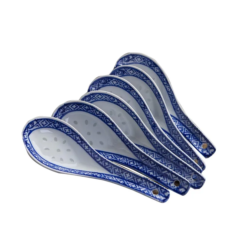 4pcs/Lot Chinese Blue and White Porcelain Rice Soup Spoon Vintage Jingdezhen Ceramic Small Spoons Kitchen Tableware Accessories
