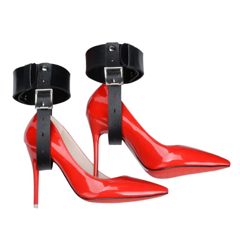 PU Leather Ankle Locking Belts Restraint Cuffs Fixed High Heel Shoes Straps Erotic Bandage with Locks Keys Adults Toys