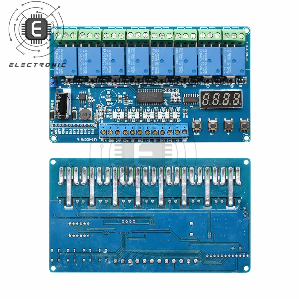 

DC 8-36V 8-channel Multi-function Relay Module With Optical Couple Red Display High And Low Level Pulse Trigger